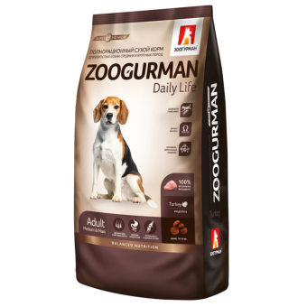 Сухой корм для собак средних и крупных пород Zoogurman Daily Life, индейка 12кг